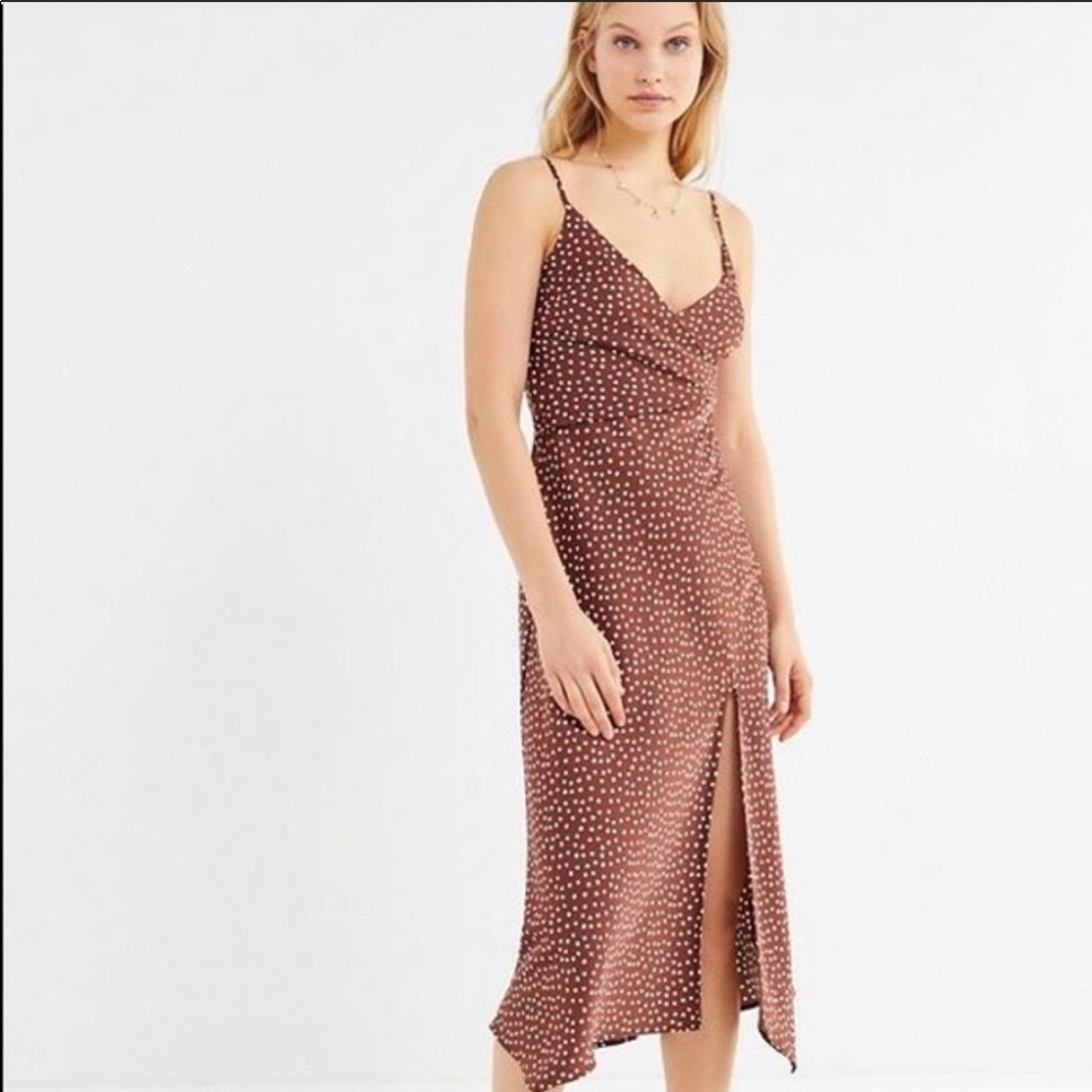 UO brown satin polka dot midi